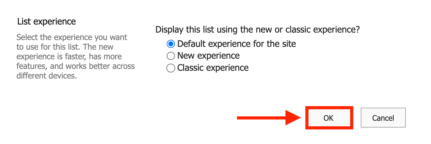 Clicking OK to apply the modified item-level access rules