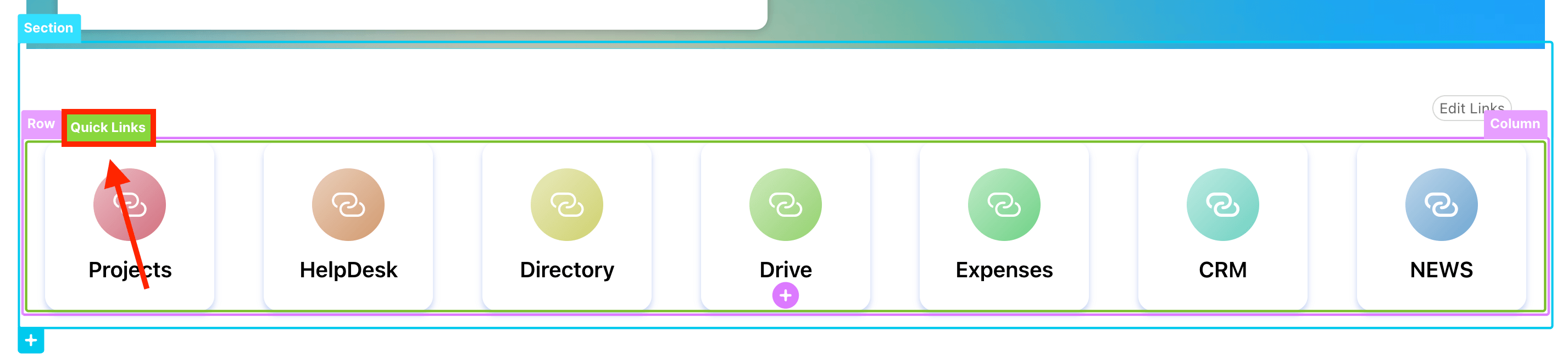 Hovering over and clicking the Quick Links EasyPass tag on the canvas