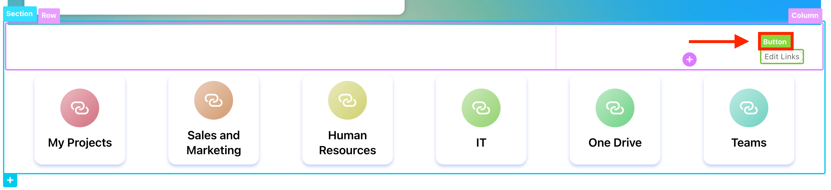 Clicking the EasyPass tag on the Edit Links button element layout