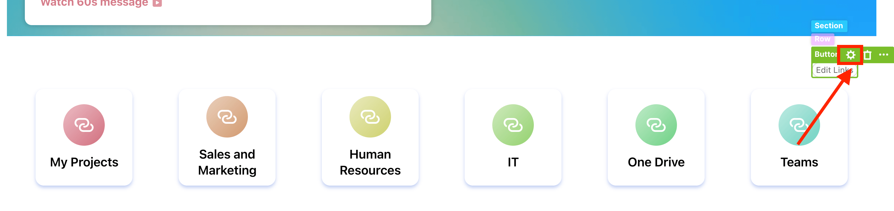 Clicking the cogwheel icon to edit the layout link properties of the button
