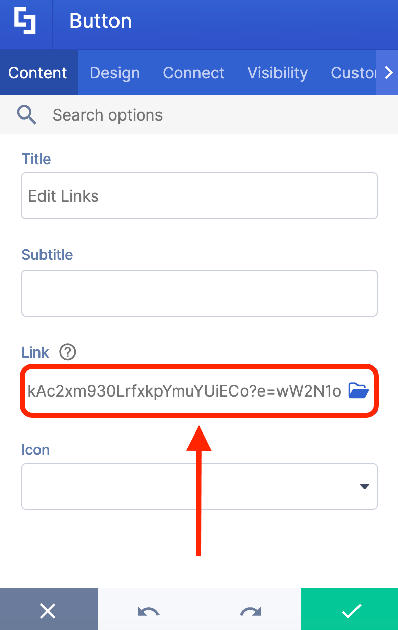 Pasting the list URL into the link parameter field