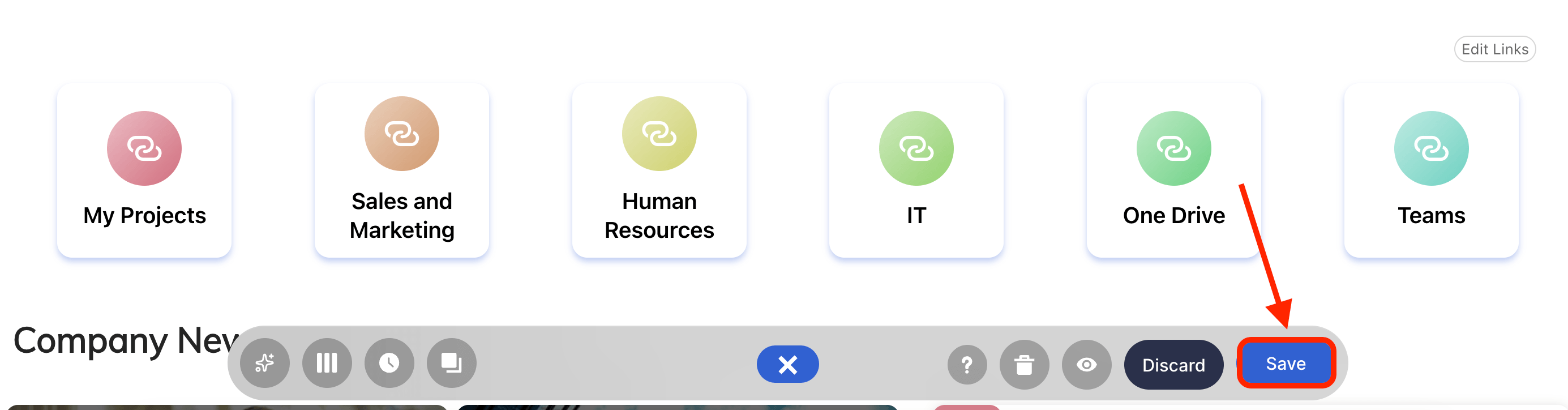 Clicking Save on the lower configuration bar to preserve layout design modifications