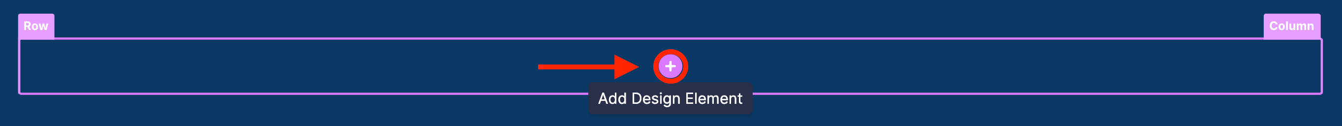 Clicking the plus icon within a row column to add a Design Element