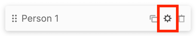 Clicking the cogwheel icon of an item entry to modify individual profile content