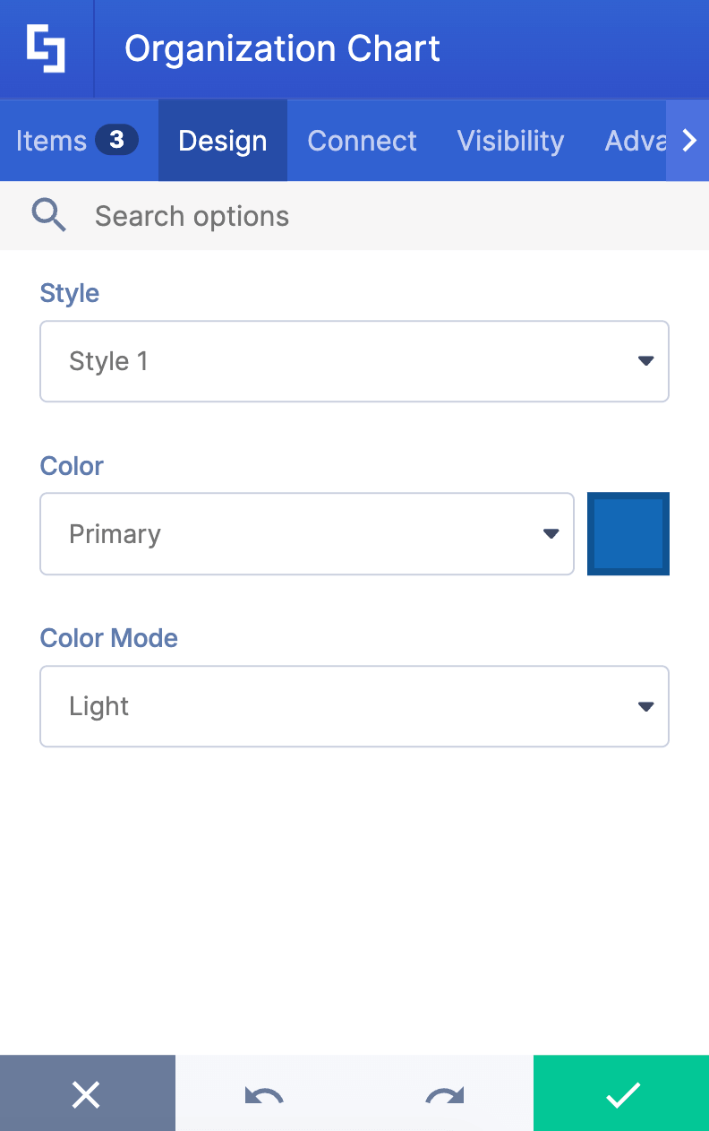 Customizing primary styling selections within the element design tab