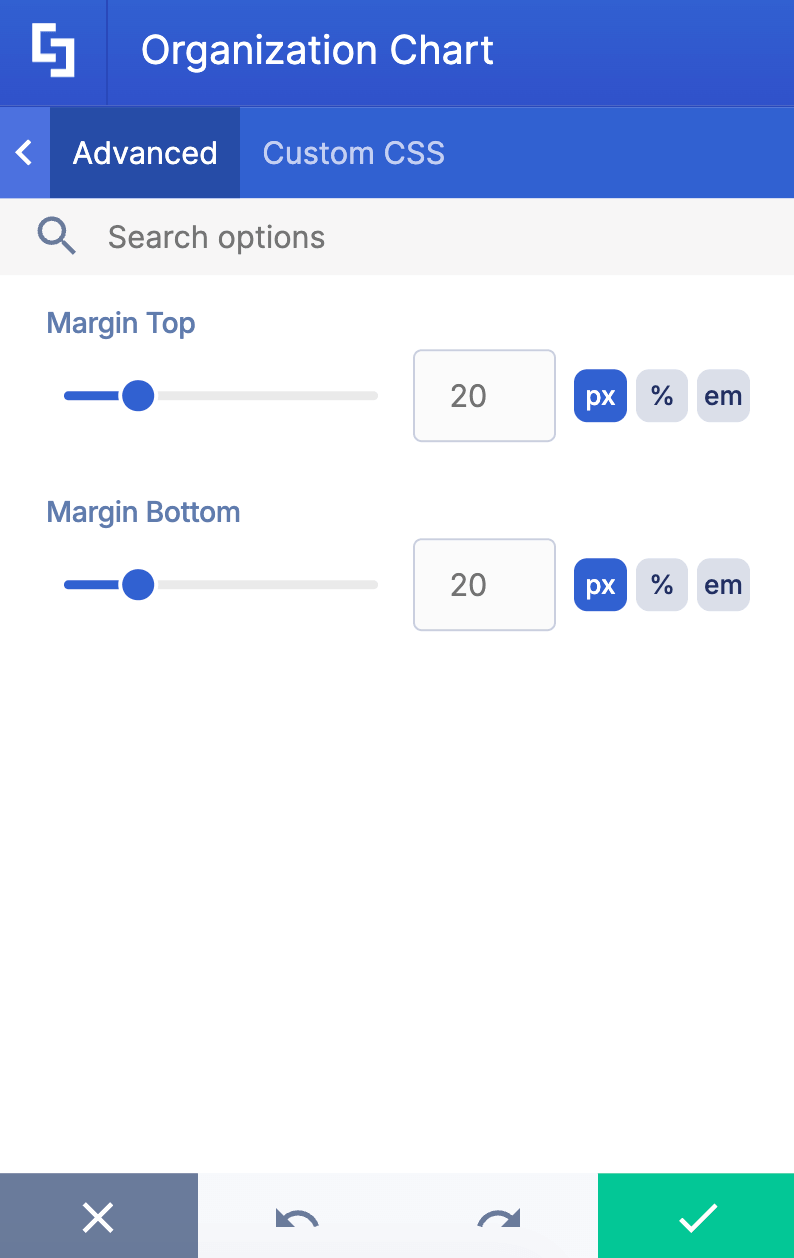 Accessing advanced slider handles to refine exact margin spacing values around layout elements
