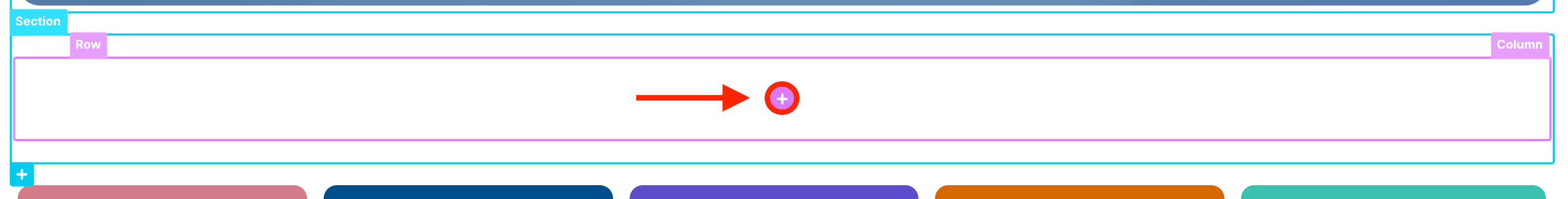 Clicking the plus icon to choose where to add a new page element