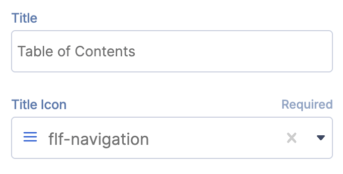 Customizing the text title input and navigation icon dropdown fields for the element