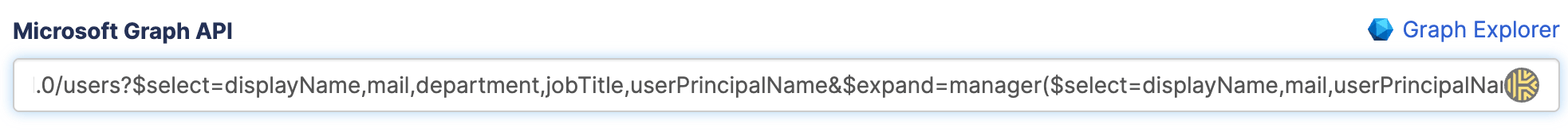 Entering the custom GET query into the Microsoft Graph API input field