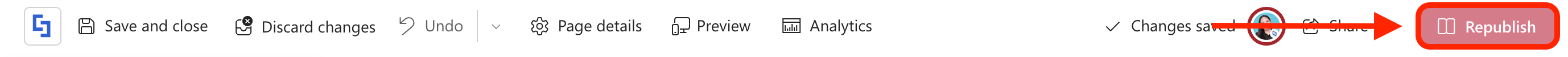 Selecting the Republish button to make the finished dynamic organization chart live