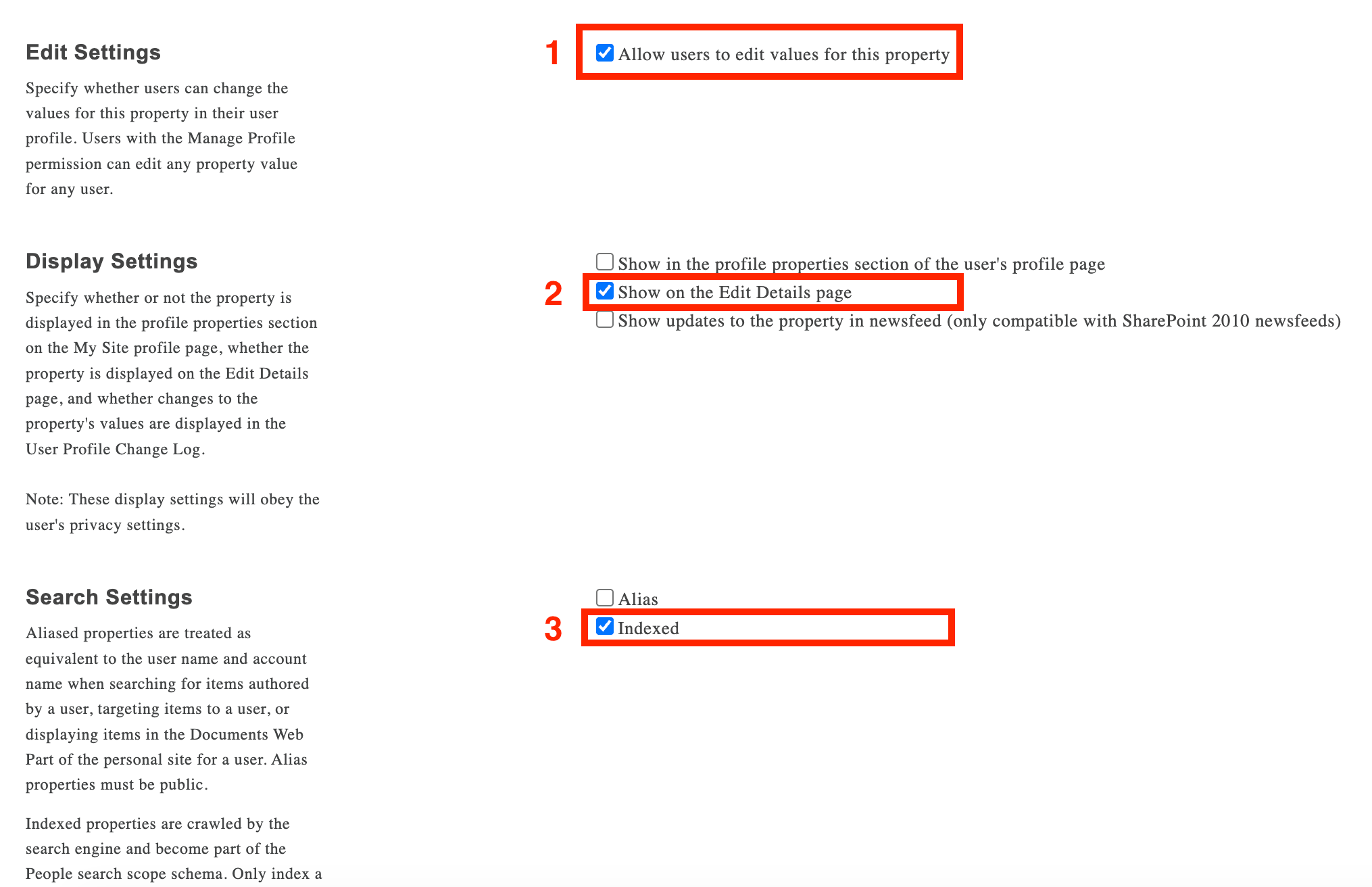 Toggling on the settings to properly configure the property