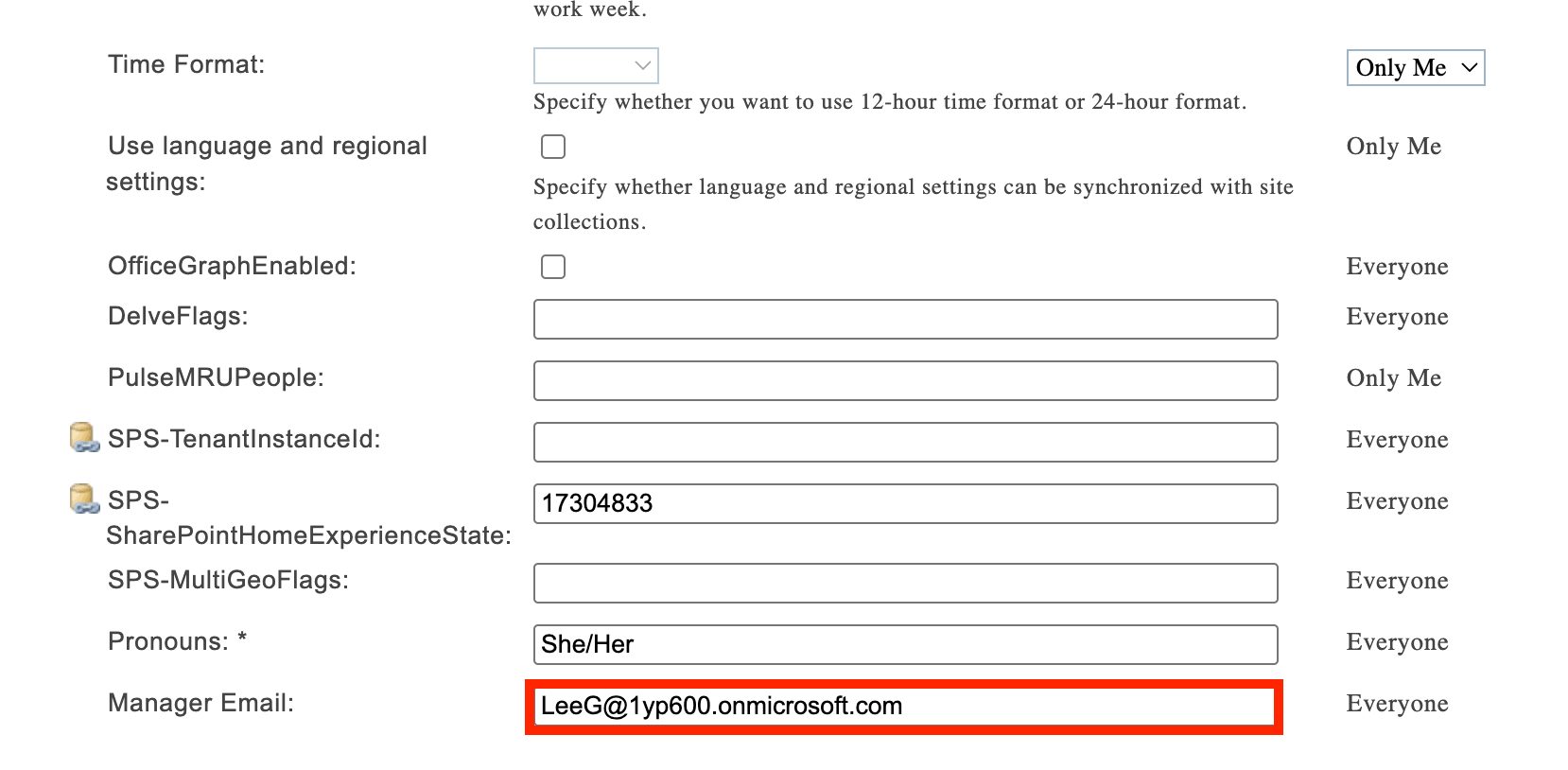 Typing the manager's email address into the custom user details field