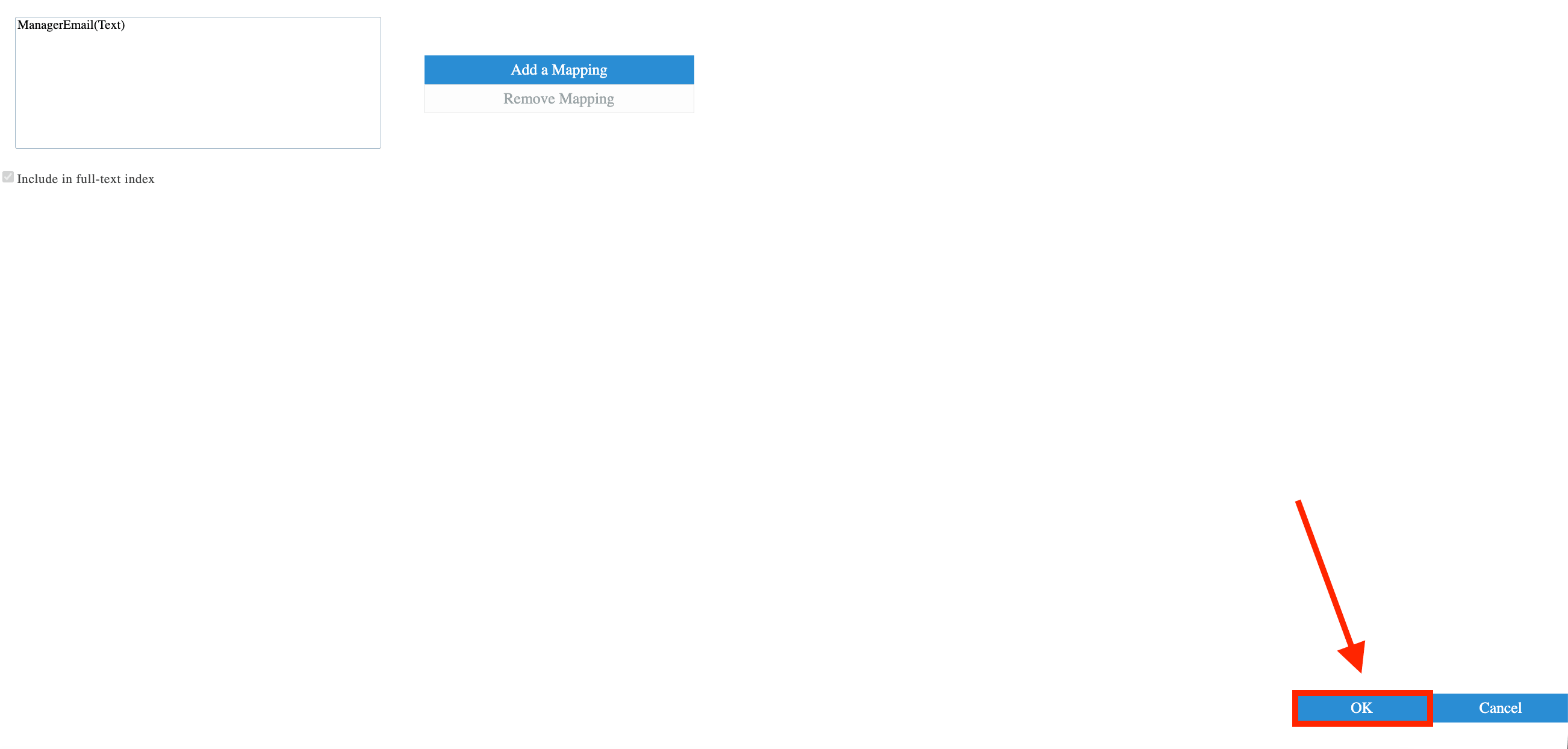 Saving the custom crawled mapping configuration by clicking the final OK button