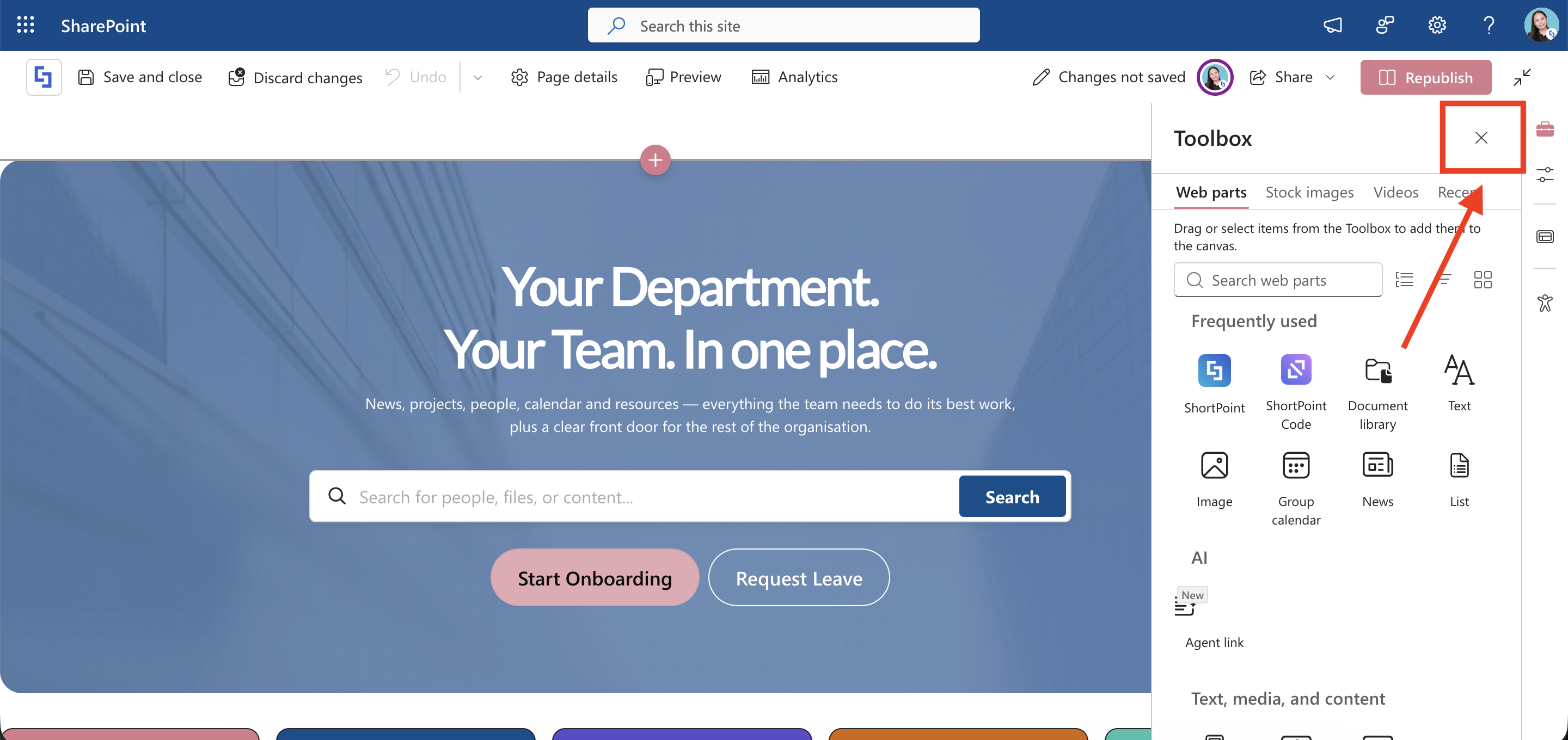 Closing the standard SharePoint Toolbox sidebar