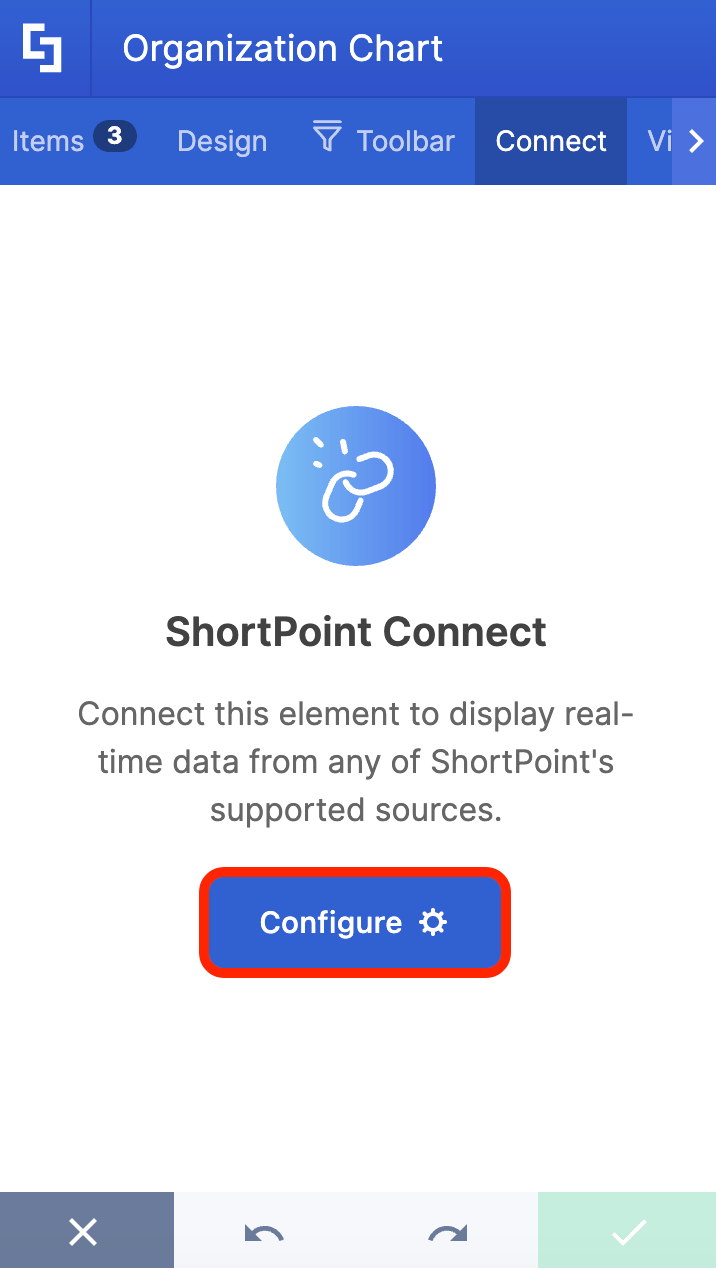Clicking the blue Configure button to initialize a new live search data source connection