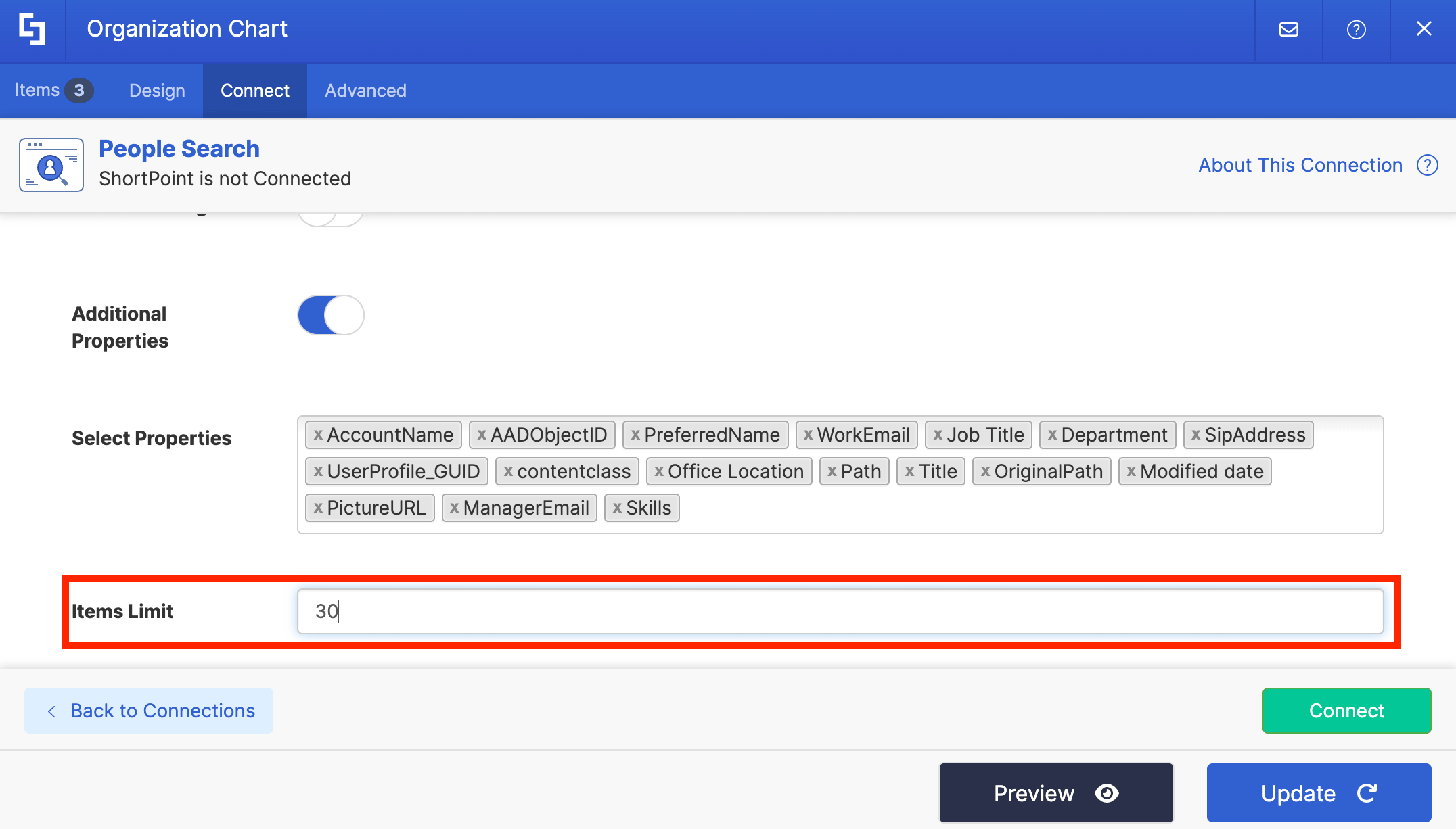 Adjusting the Items Limit field block to define maximum user return boundaries