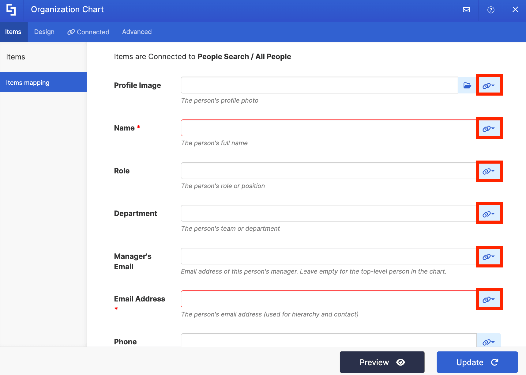 Utilizing the contextual link icon to bind active SharePoint user details to fields