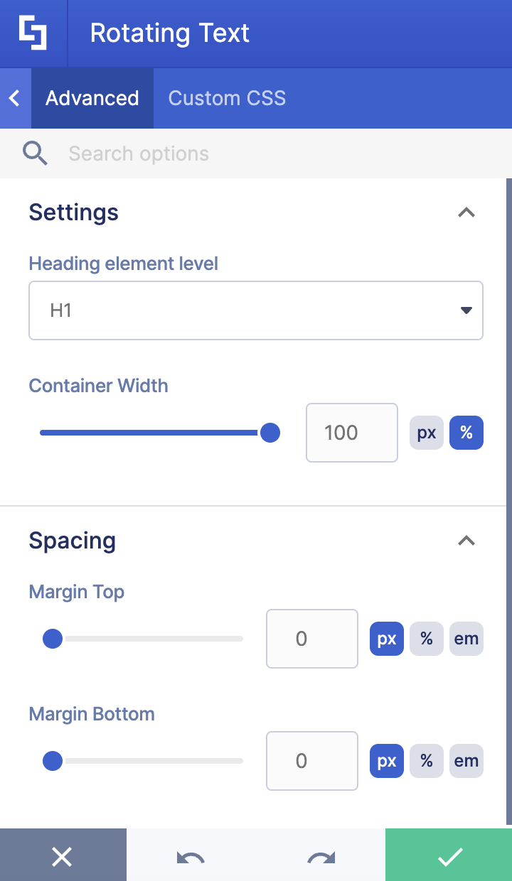 Fine-tuning layout configuration metrics inside the Advanced settings panel controls