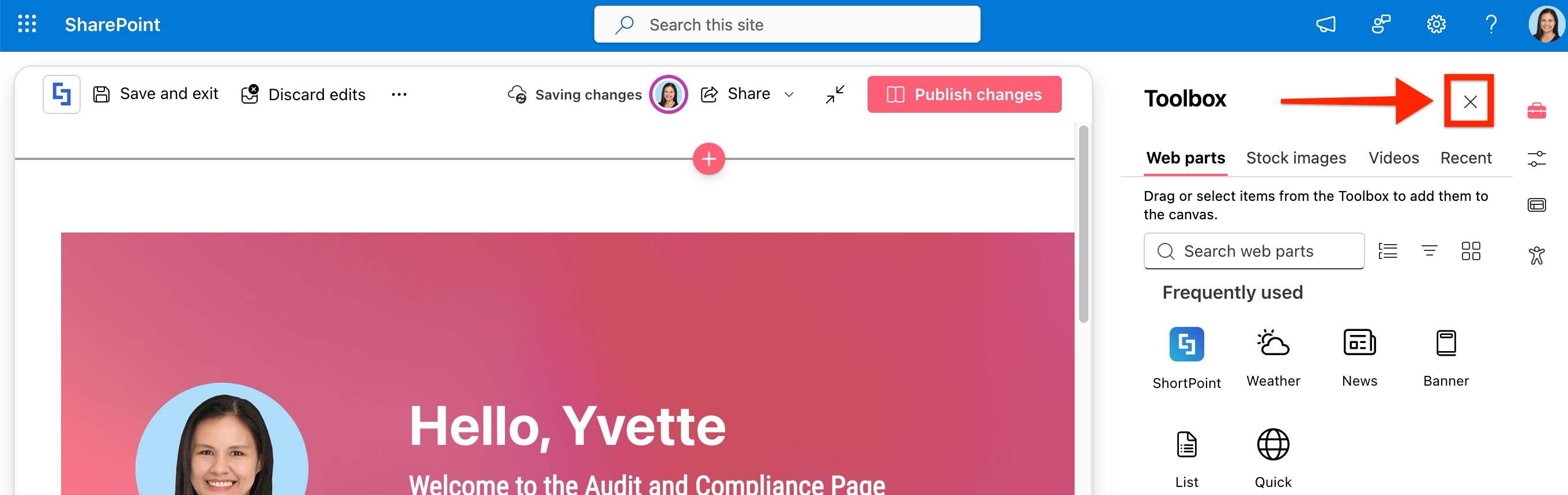 Hit the close icon to close the SharePoint Toolbox