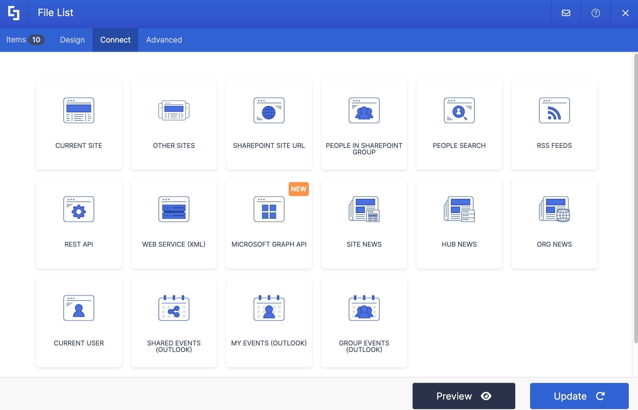 Connect window connection type options