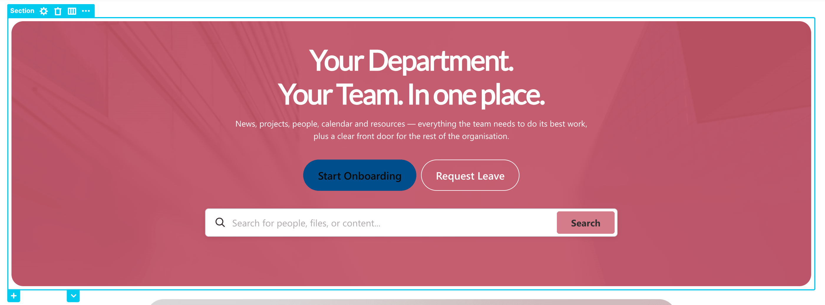 Section Design Element highlighted with its light blue border and EasyPass control tag