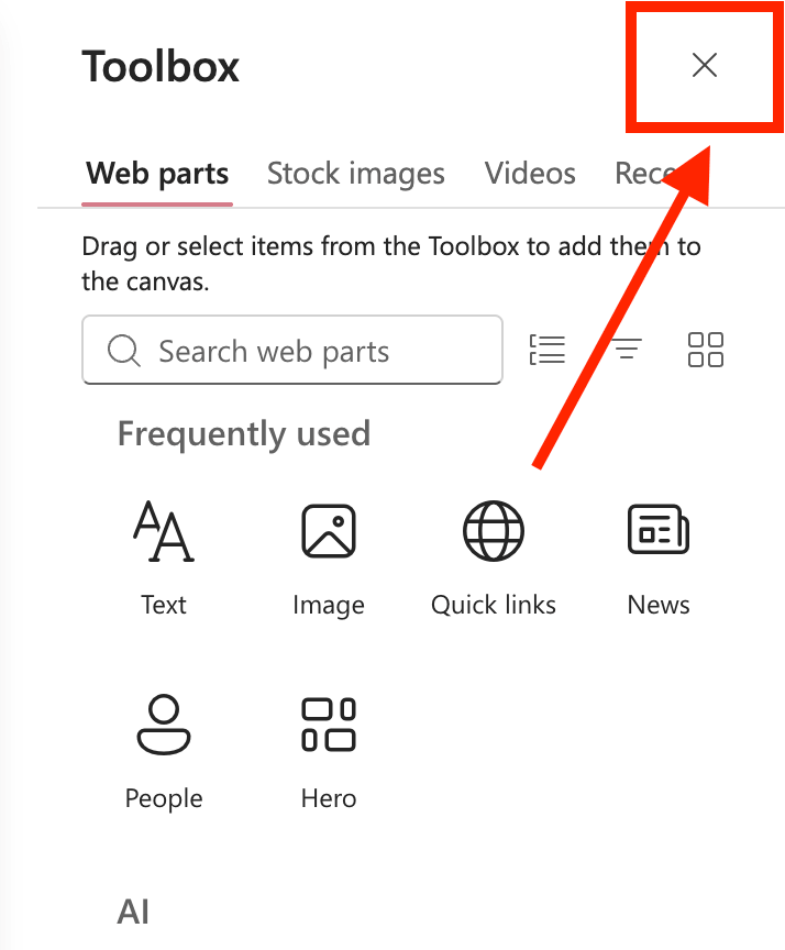 Closing the SharePoint web part Toolbox panel during page editing
