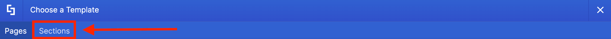 Navigating to the Sections tab inside the Choose a Template window