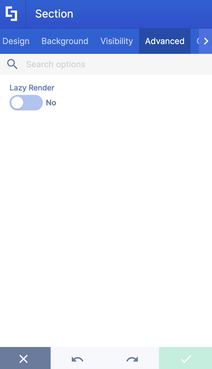 Showcasing options under the Advanced tab of Sections