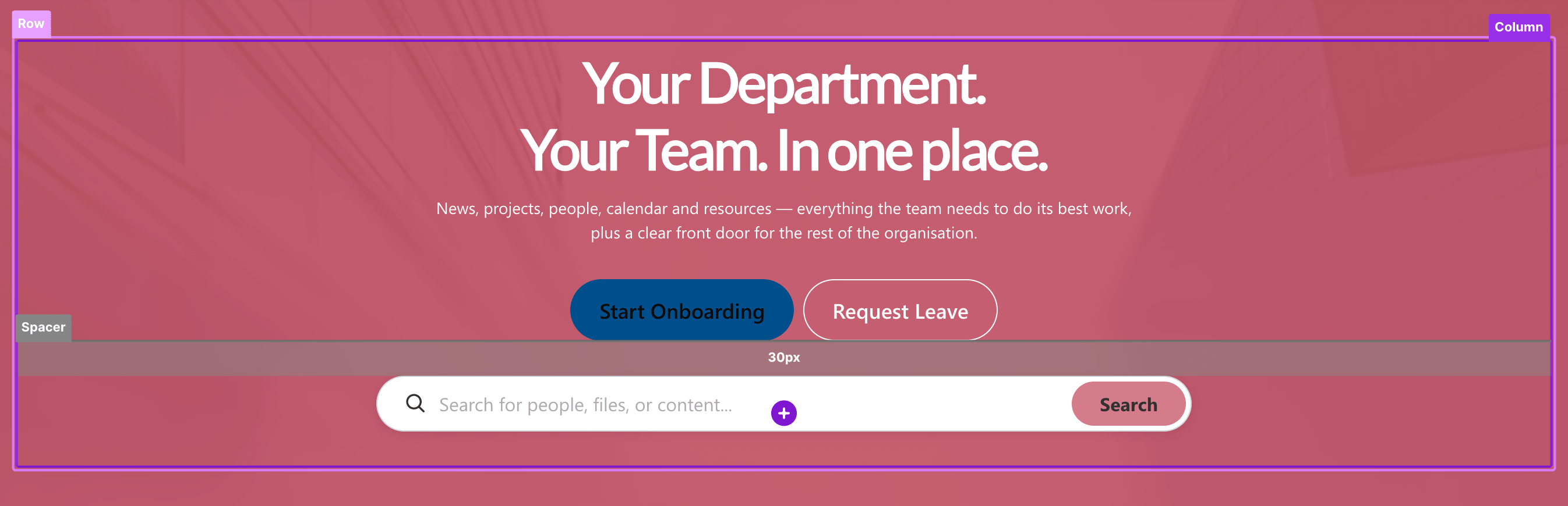 Spacer design element inserted between content on a SharePoint page