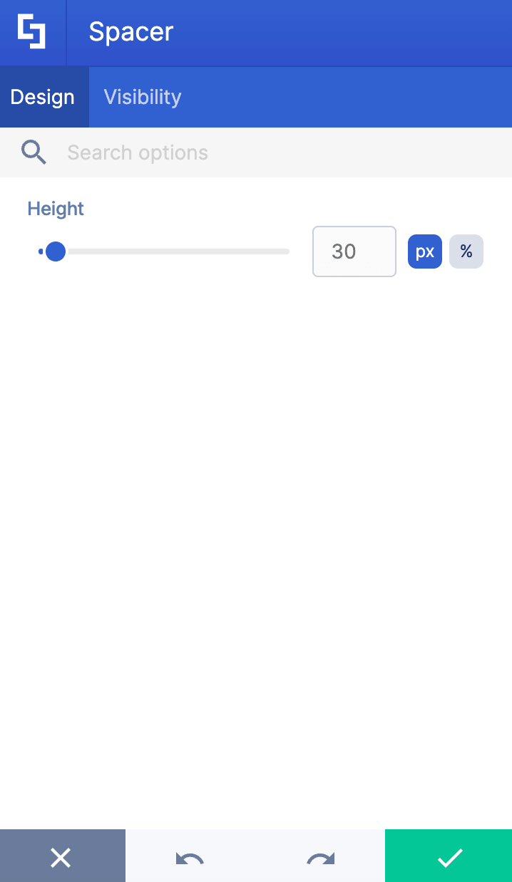 Adjusting the height value in pixels using the Design tab settings in ShortPoint