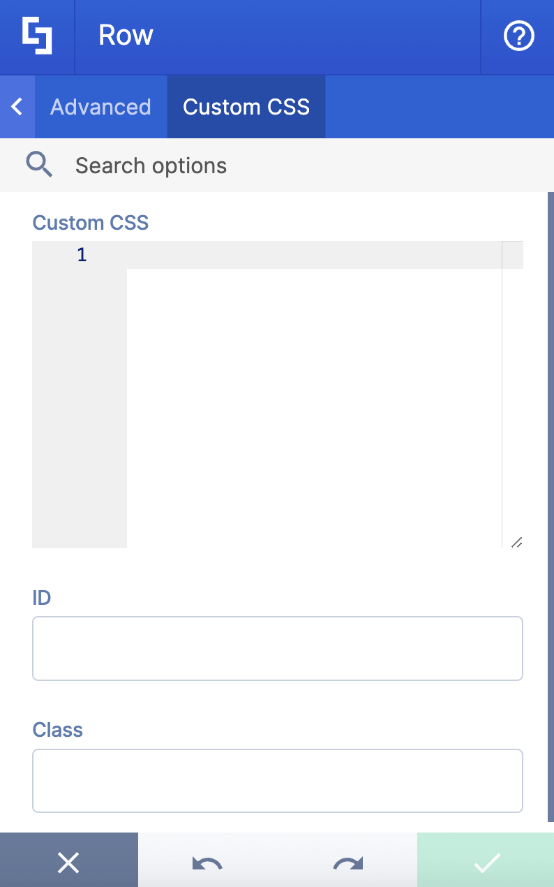 Custom CSS code editor box for entering custom styling, classes, and element IDs