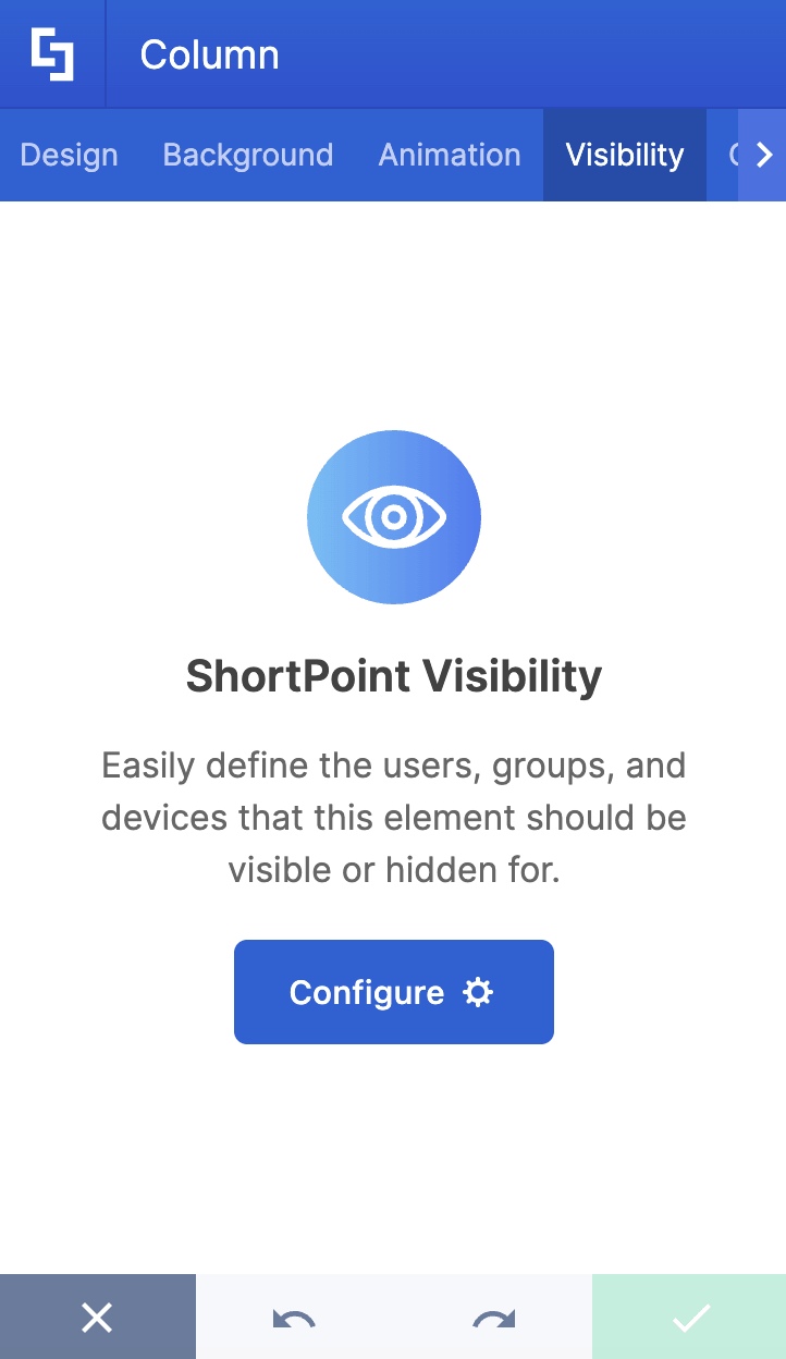 Visibility tab settings panel for configuring user access and device display rules