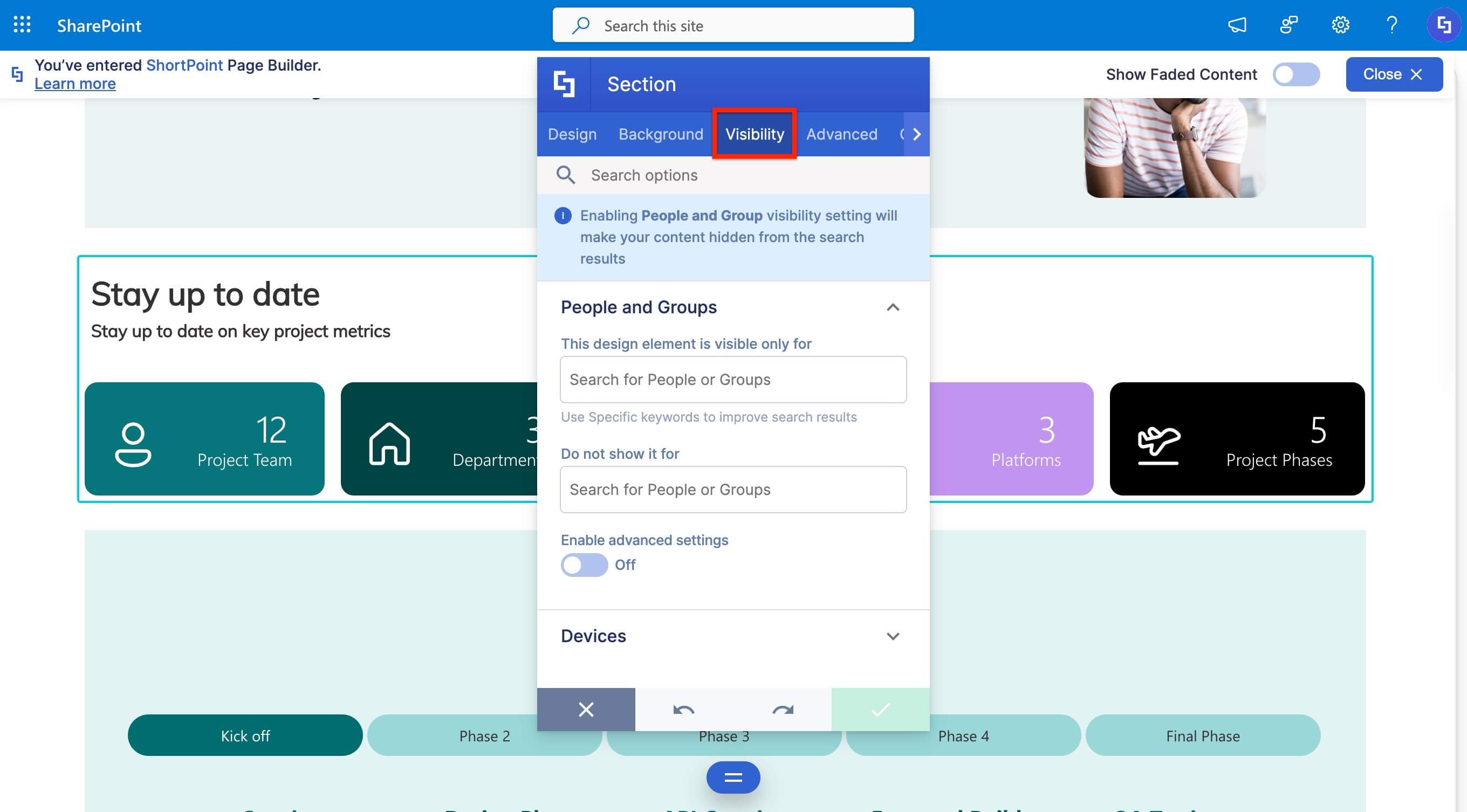 ShortPoint visibility feature tab view