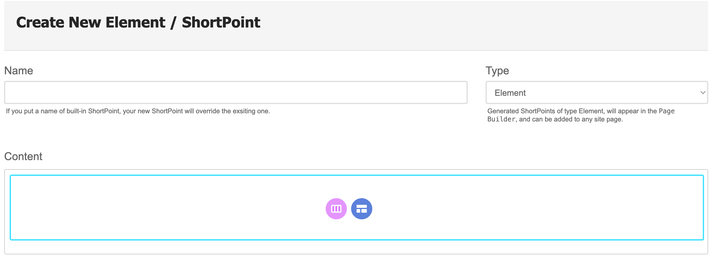 Interface for creating new custom elements now in Live Mode