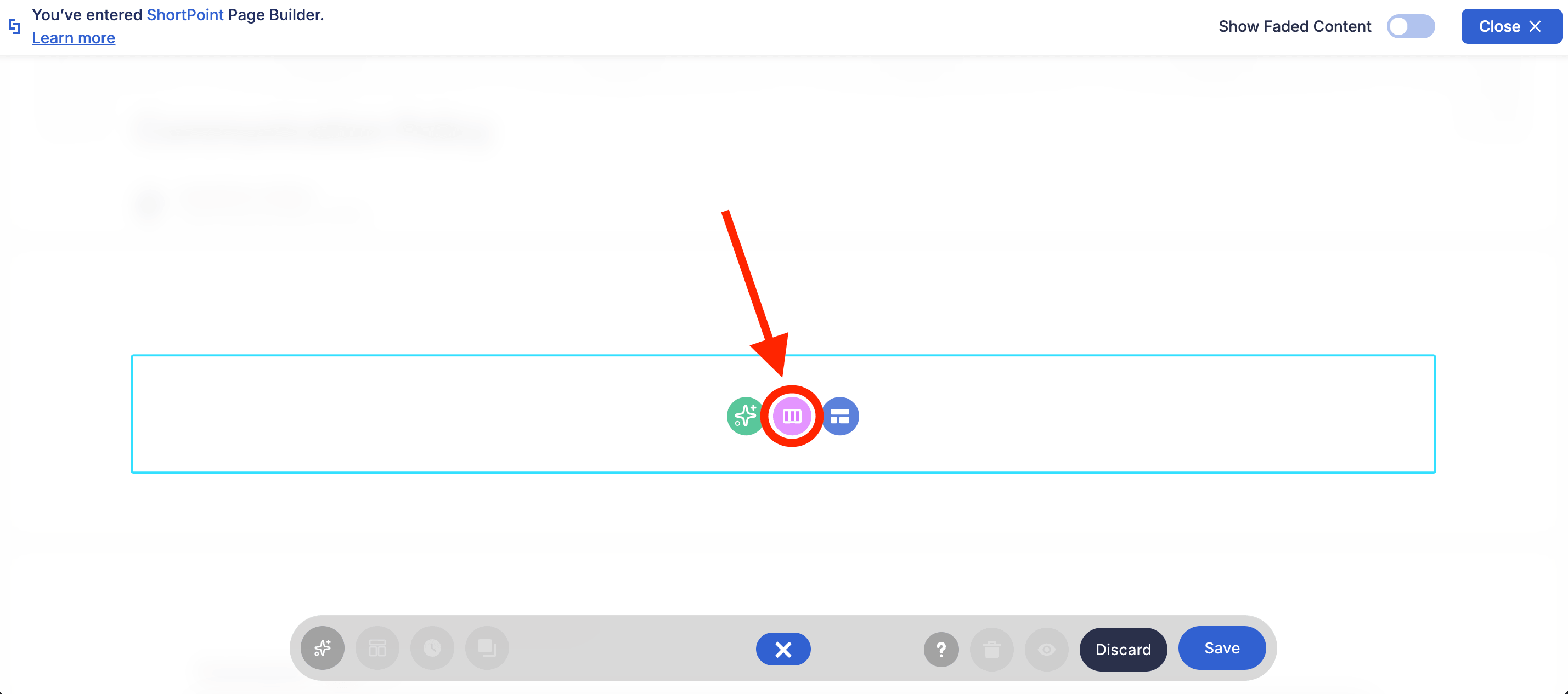 Selecting the Choose Layout icon inside ShortPoint Page Builder