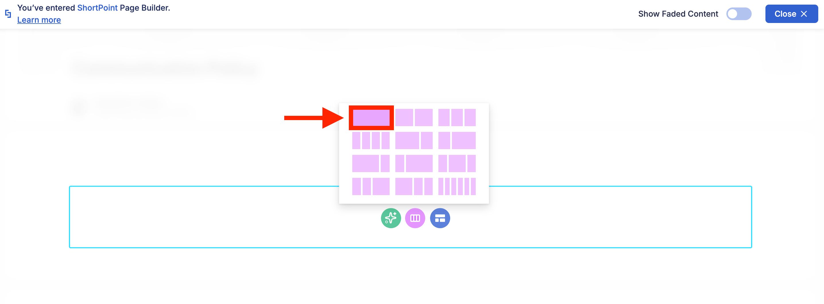 Selecting a single-row layout design in the layout selector