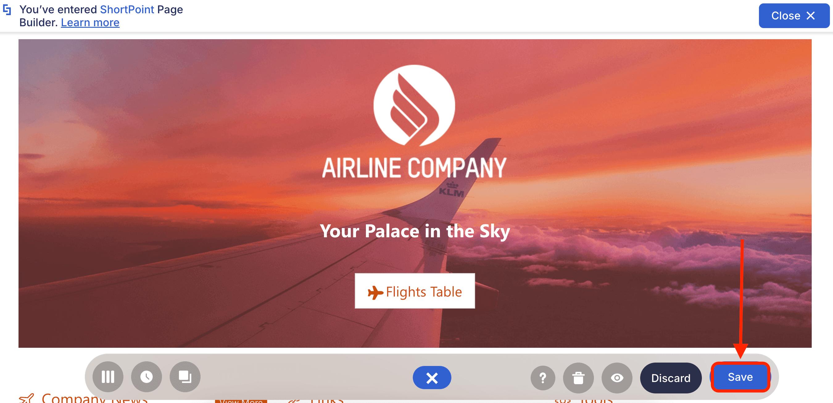 Clicking Save in the Page Builder action bar after pasting page content