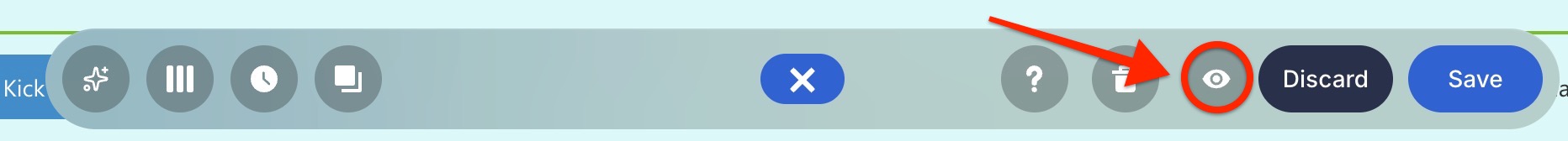 action toolbar eye icon button to preview page