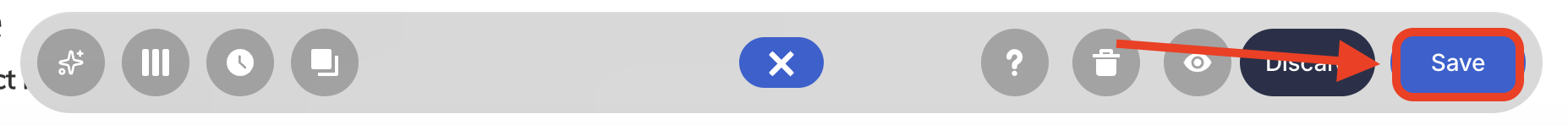 Red arrow pointing to the Save button on the Live Mode toolbar