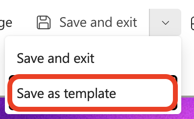 Selecting Save as template from the page actions dropdown menu