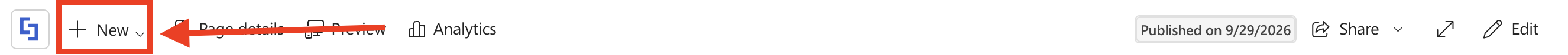 Clicking the New button on the SharePoint page toolbar