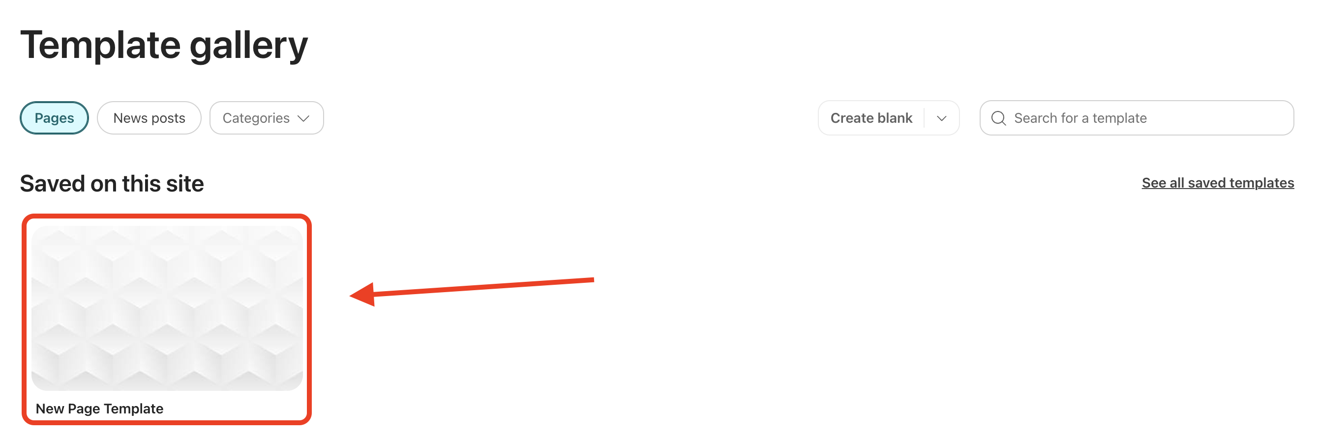 Selecting a custom saved template card from the Template gallery