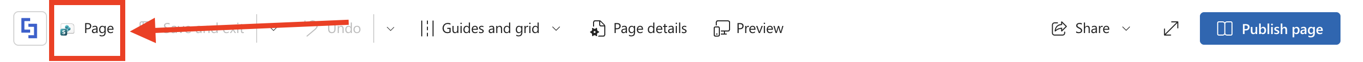 Clicking the Page button on the top toolbar to view page details
