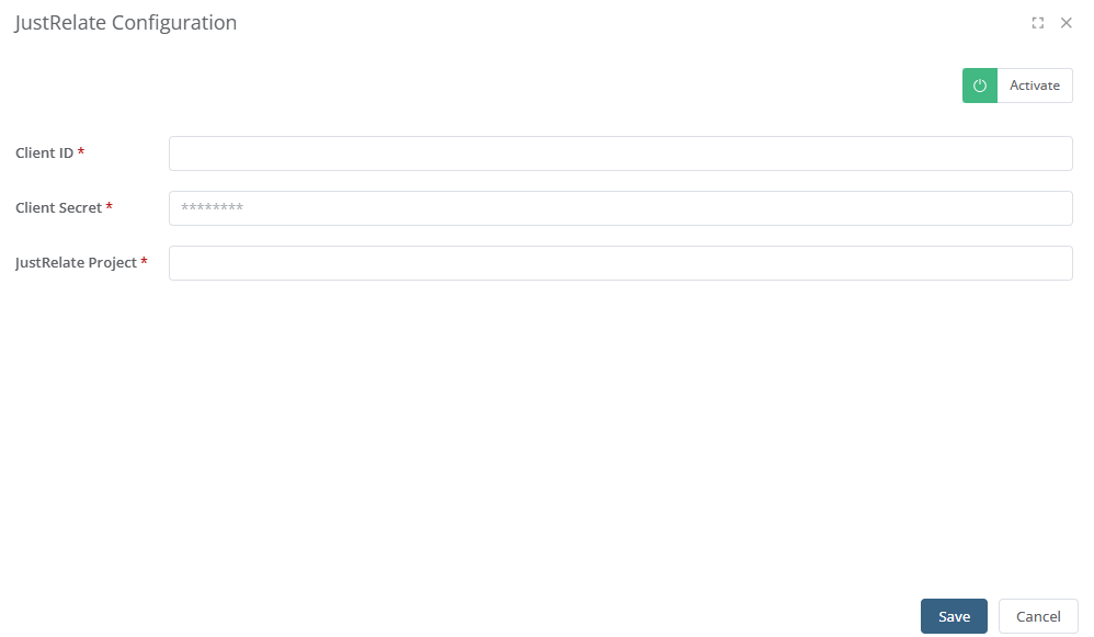 Fill-in you Client ID, Client Secret and JustRelateProject.