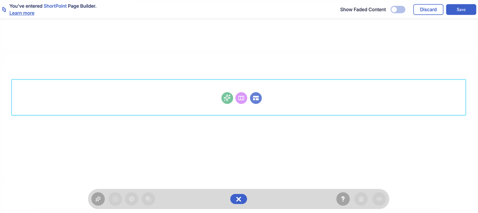 Screenshot 2026-10-19 at 2.10.33 PM.png ShortPoint Page Builder Live Mode open on a new SharePoint web part, ready for design
