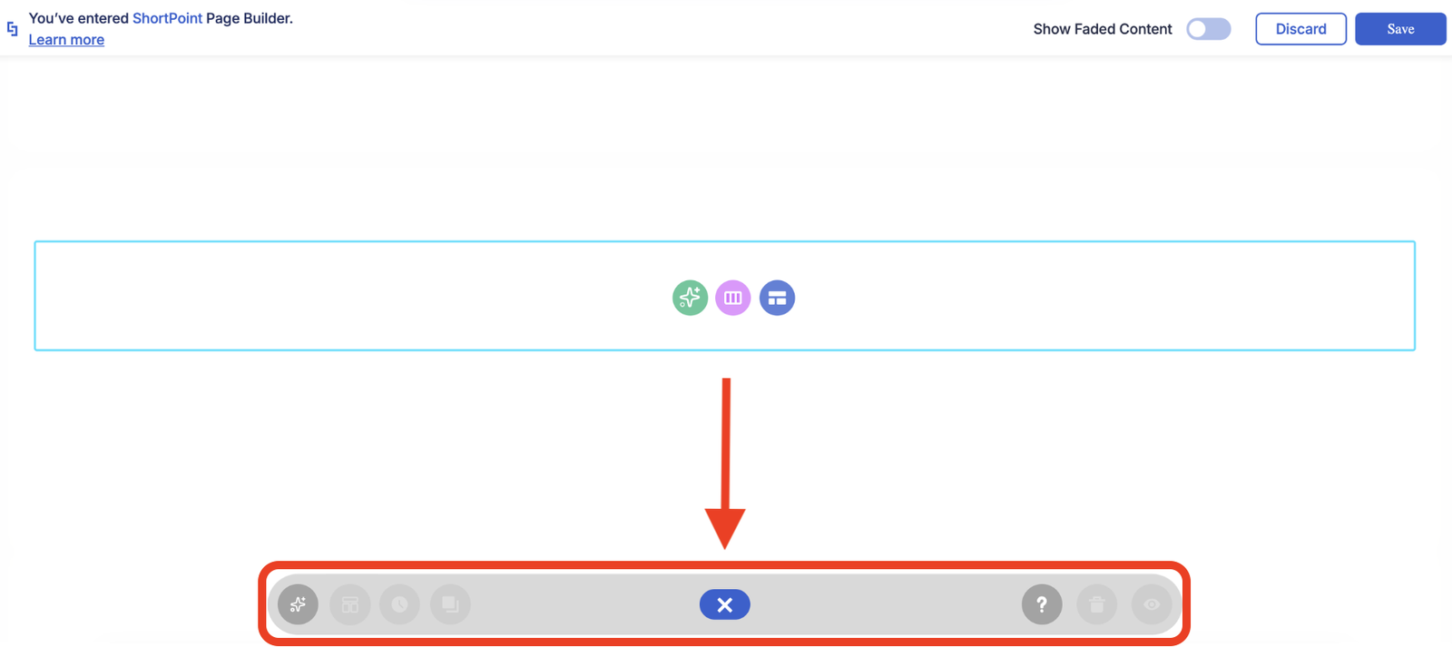Screenshot 2026-10-19 at 2.10.33 PM copy.png Floating Action Toolbar at the bottom of the page while editing in ShortPoint Page Builder