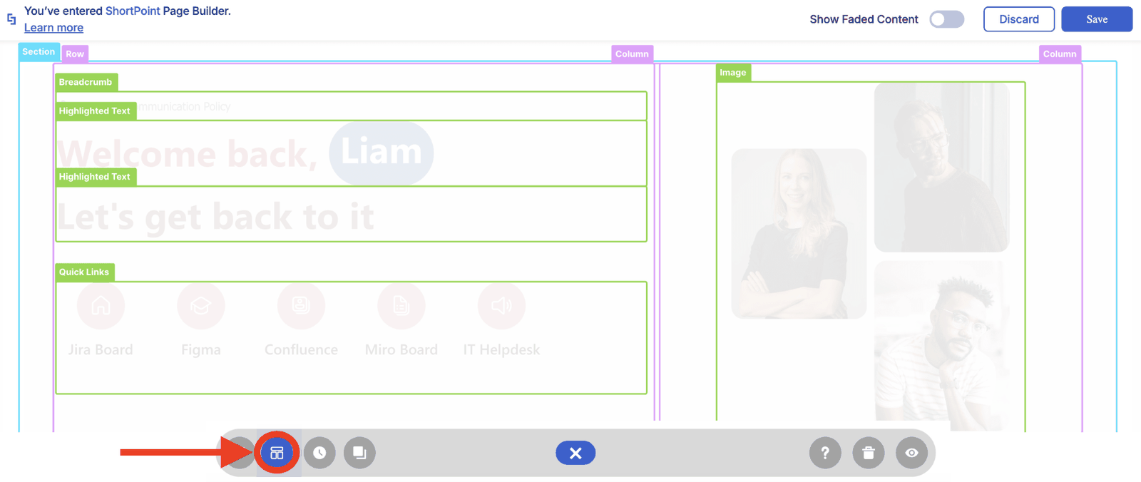 Screenshot 2026-10-19 at 2.19.56 PM.png Turning on Wireframe Mode to show section, row, column, and element tags on the live page