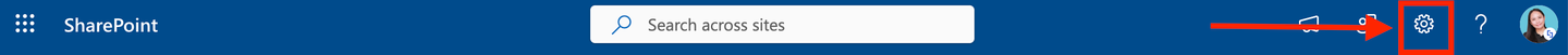 Cogwheel settings icon in the SharePoint top bar, the first step to the dashboard