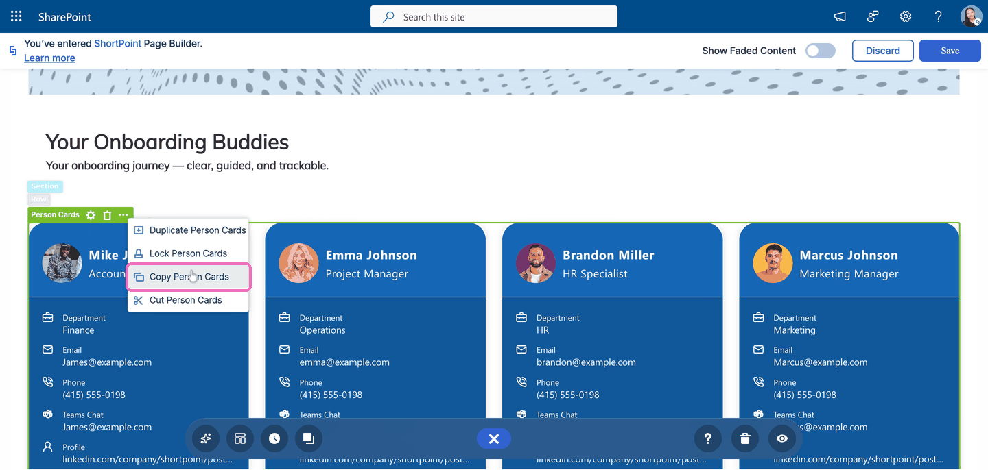 Copy Person Cards option in the EasyPass menu for copying a Design Element