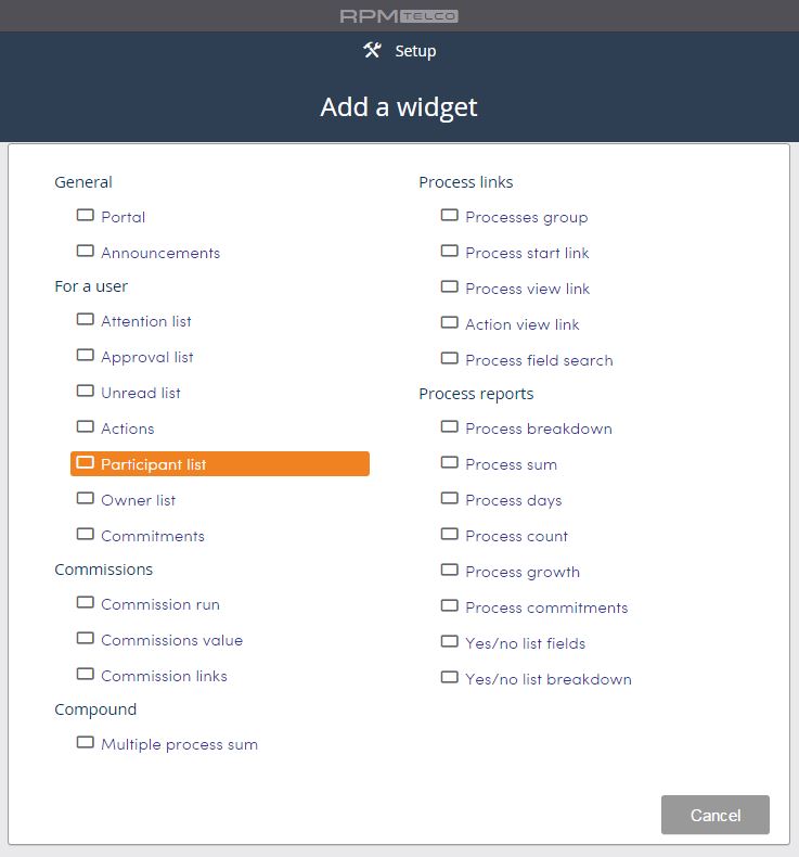 Participant List Widget RPM Software
